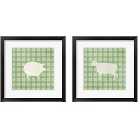 Framed 'Farm Animal on Plaid 2 Piece Framed Art Print Set' border=