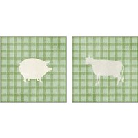 Framed 'Farm Animal on Plaid 2 Piece Art Print Set' border=