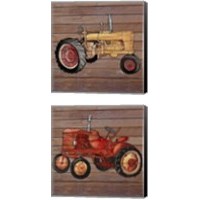 Framed 'Tractor on Wood 2 Piece Canvas Print Set' border=