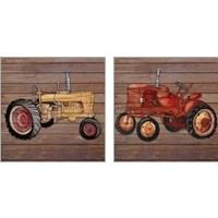 Framed 'Tractor on Wood 2 Piece Art Print Set' border=