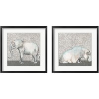 Framed 'Introspective Hippo & Elephant 2 Piece Framed Art Print Set' border=
