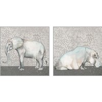 Framed Introspective Hippo & Elephant 2 Piece Art Print Set