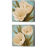 Framed Morning Tulips on Blue 2 Piece Canvas Print Set