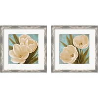 Framed 'Morning Tulips on Blue 2 Piece Framed Art Print Set' border=