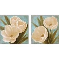 Framed 'Morning Tulips on Blue 2 Piece Art Print Set' border=