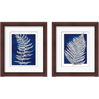 Framed 'Blue Fern in White Border 2 Piece Framed Art Print Set' border=