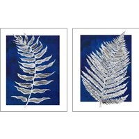 Framed Blue Fern in White Border 2 Piece Art Print Set