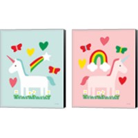 Framed 'Unicorn Fun 2 Piece Canvas Print Set' border=