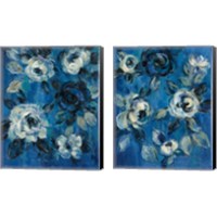 Framed 'Loose Flowers on Blue 2 Piece Canvas Print Set' border=