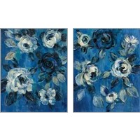 Framed Loose Flowers on Blue 2 Piece Art Print Set