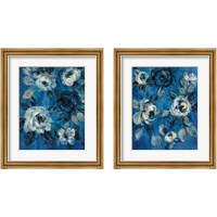 Framed 'Loose Flowers on Blue 2 Piece Framed Art Print Set' border=