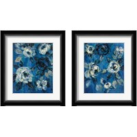 Framed 'Loose Flowers on Blue 2 Piece Framed Art Print Set' border=