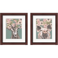 Framed 'Floral Farm Animals 2 Piece Framed Art Print Set' border=