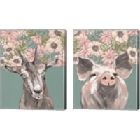 Framed Floral Farm Animals 2 Piece Canvas Print Set