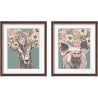 Framed 'Floral Farm Animals 2 Piece Framed Art Print Set' border=