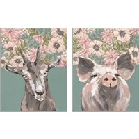 Framed Floral Farm Animals 2 Piece Art Print Set