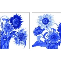 Framed 'China Sunflowers blue 2 Piece Art Print Set' border=