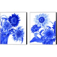 Framed 'China Sunflowers blue 2 Piece Canvas Print Set' border=