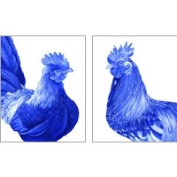 Framed 'Blue Rooster 2 Piece Art Print Set' border=