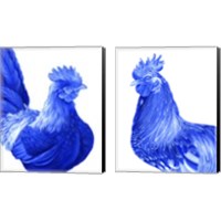 Framed Blue Rooster 2 Piece Canvas Print Set
