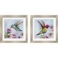 Framed 'Hummingbird  Florals 2 Piece Framed Art Print Set' border=