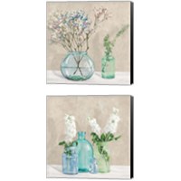 Framed 'Floral Setting with Glass Vases 2 Piece Canvas Print Set' border=