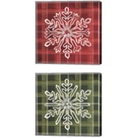 Framed 'Red & Green Plaid Snowflakes 2 Piece Canvas Print Set' border=