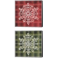 Framed Red & Green Plaid Snowflakes 2 Piece Canvas Print Set