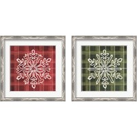 Framed 'Red & Green Plaid Snowflakes 2 Piece Framed Art Print Set' border=