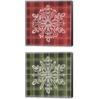 Framed 'Red & Green Plaid Snowflakes 2 Piece Canvas Print Set' border=