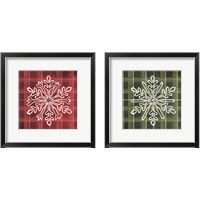 Framed 'Red & Green Plaid Snowflakes 2 Piece Framed Art Print Set' border=