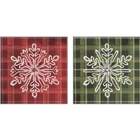Framed 'Red & Green Plaid Snowflakes 2 Piece Art Print Set' border=