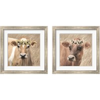 Framed Floral Cow 2 Piece Framed Art Print Set