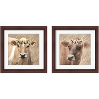 Framed 'Floral Cow 2 Piece Framed Art Print Set' border=