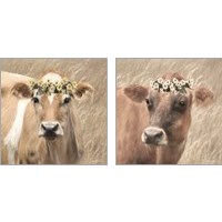 Framed 'Floral Cow 2 Piece Art Print Set' border=