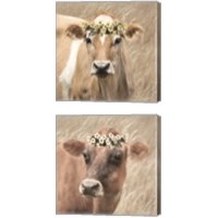 Framed 'Floral Cow 2 Piece Canvas Print Set' border=