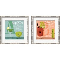 Framed 'Cartoon Cocktails 2 Piece Framed Art Print Set' border=