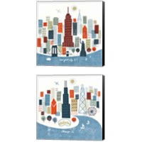 Framed Colorful Chicago & New York 2 Piece Canvas Print Set