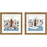 Framed 'Colorful Chicago & New York 2 Piece Framed Art Print Set' border=