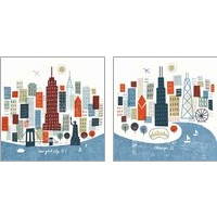 Framed 'Colorful Chicago & New York 2 Piece Art Print Set' border=