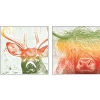 Framed Norwegian Bison & Deer Rainbow 2 Piece Art Print Set