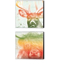 Framed Norwegian Bison & Deer Rainbow 2 Piece Canvas Print Set