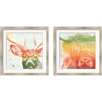Framed 'Norwegian Bison & Deer Rainbow 2 Piece Framed Art Print Set' border=