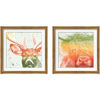 Framed Norwegian Bison & Deer Rainbow 2 Piece Framed Art Print Set