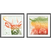Framed 'Norwegian Bison & Deer Rainbow 2 Piece Framed Art Print Set' border=