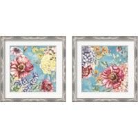 Framed 'Wildflower Medley square blue 2 Piece Framed Art Print Set' border=