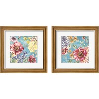 Framed 'Wildflower Medley square blue 2 Piece Framed Art Print Set' border=