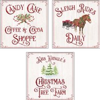 Framed Vintage Christmas Signs 3 Piece Art Print Set