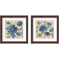 Framed 'Spring Lace Floral Blue 2 Piece Framed Art Print Set' border=