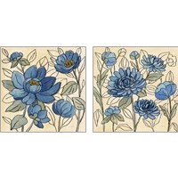 Framed Spring Lace Floral Blue 2 Piece Art Print Set